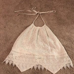 Off white lace halter top